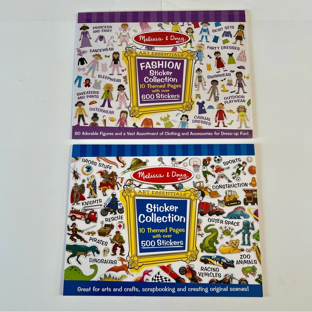 New Melissa & Doug Lot 2 Books Sticker Collection Girls Dress Up Boys Dinosaur